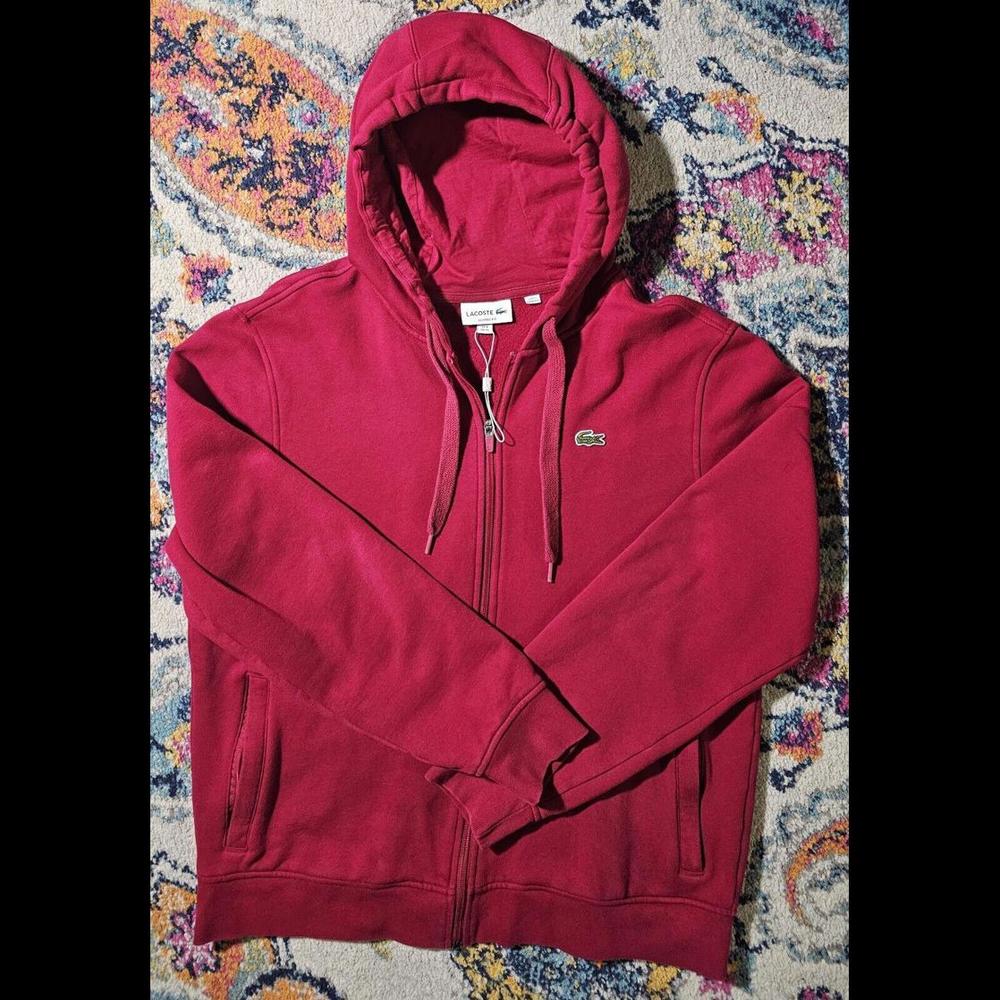 Lacoste Sport Hoodie Mens XL Sz 6 Red Full Zip Sweatshirt
